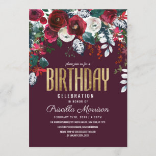Invitation Bourgogne Rouge ivoire arrangement floral Annivers