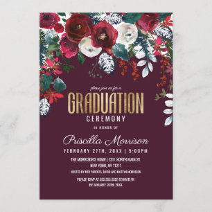 Invitation Bourgogne Rouge ivoire Floral Arrangement Graduati