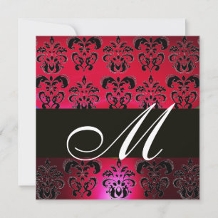 Invitation BOURGOGNE ROUGE NOIR DAMAS MONOGRAMME, rubis blanc