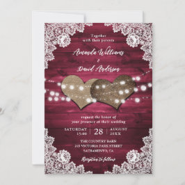 Invitation Bourgogne Rustique Burlap Lights Mariage