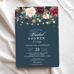 Invitation Bourgogne rustique, fleurs et lumières bleues et r
