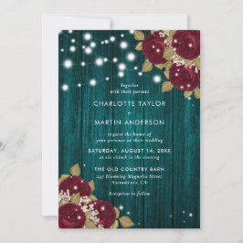 Invitation Bourgogne rustique Turquoise Lumière sur le Mariag