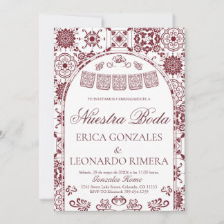 Invitation Bourgogne Talavera Papel Picado Mariage Espagnol