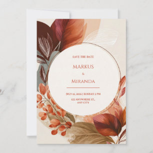 Invitation Bourgogne Terre Cuite Circulaire Botanique Mariage