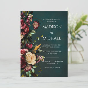 Invitation Bourgogne & Vert Floral Mariage moderne