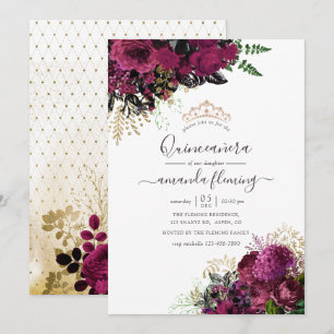 Invitation Bourgogne vintage - Quinceañera Marsala et Or