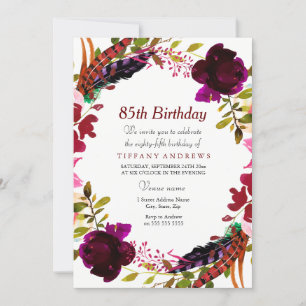 Invitation Bourgogne Violet Floral 85e anniversaire Invitatio