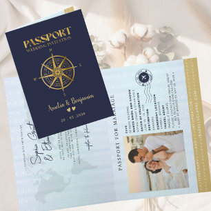 Invitation Boussole dorée fausse passeport de voyage destinat