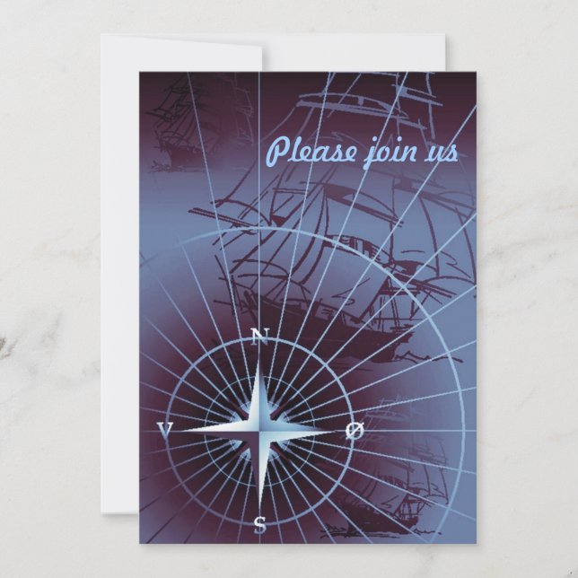 Invitation Boussole nautique de minuit Navires de voile (Devant)