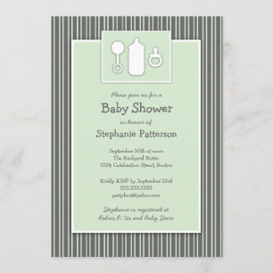 Invitation Bouteille Baby shower de bétail Binky Mint & Grey