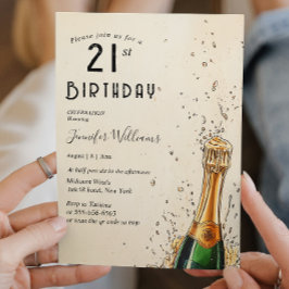 Invitation Bouteille de champagne et fête du 21e anniversaire