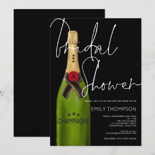 Invitation Bouteille de champagne Fête des mariées noire à sc