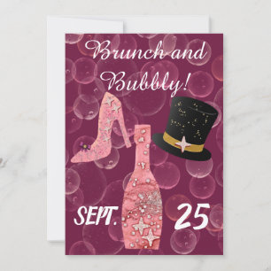 Invitation Bouteille de Champagne Rose Pailletée & Brunch