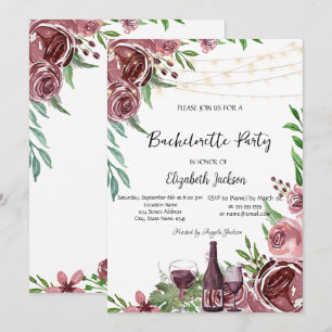 Invitation Bouteille de vin Bourgogne Rose Bachelorette Party