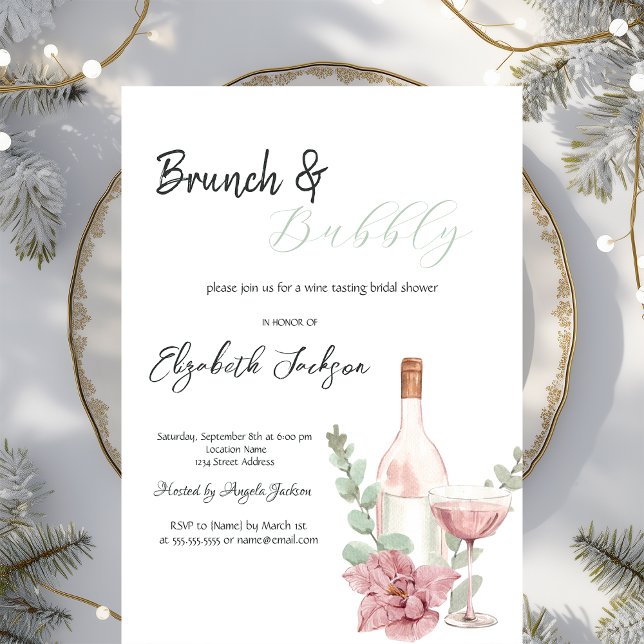 Invitation Bouteille de vin Fleur Brunch & Bubbly (Créateur téléchargé)
