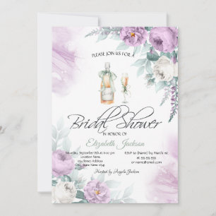 Invitation Bouteille de Vin Verre Roses Violettes Points
