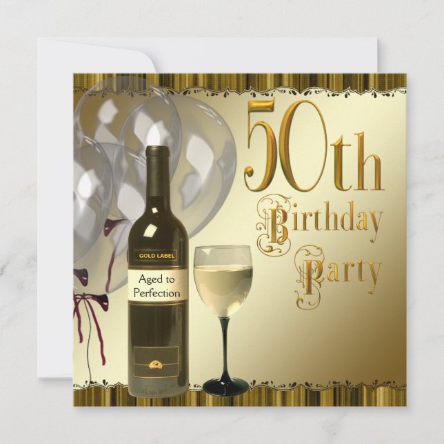 Invitation Bouteille en verre de vin Black Gold 50e fête d'an (Devant)