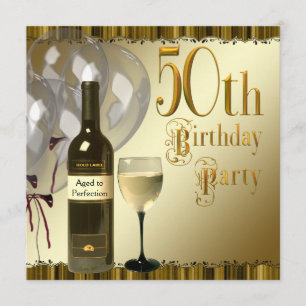 Invitation Bouteille en verre de vin Black Gold 50e fête d'an