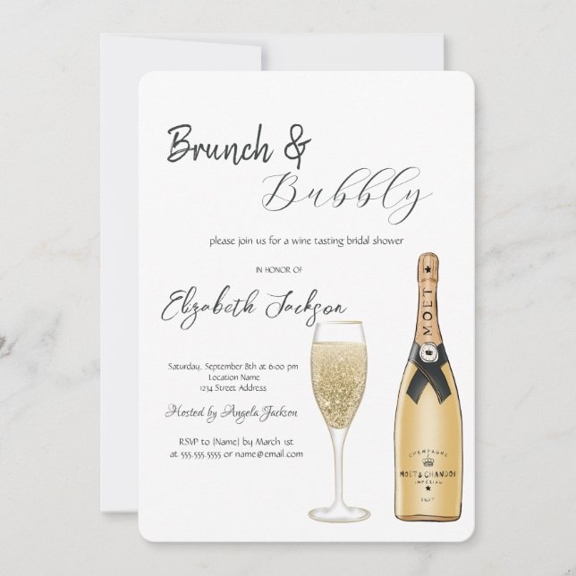 Invitation Bouteille Moet Verre Brunch & Bubbly (Devant)