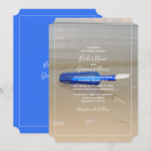 Invitation Bouteille sur Sable de Plage de Mariage