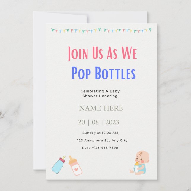Invitation Bouteilles Baby shower Neutre selon le sexe (Devant)