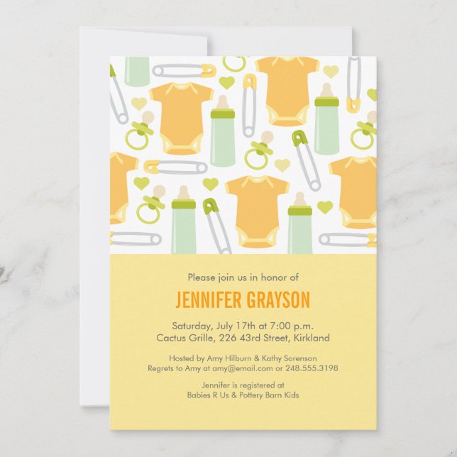 Invitation Bouteilles bébé mignonnes modernes Baby shower jau (Devant)