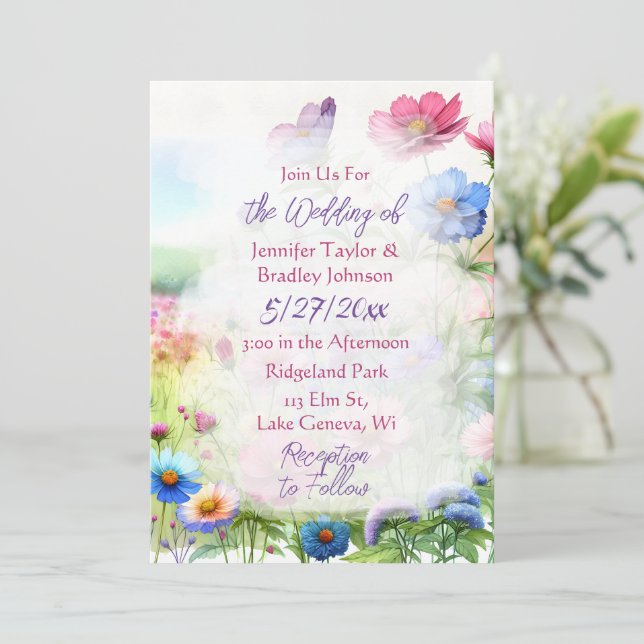 Invitation Bouteilles d'aquarelle Whimsical Mariage floral (Debout devant)