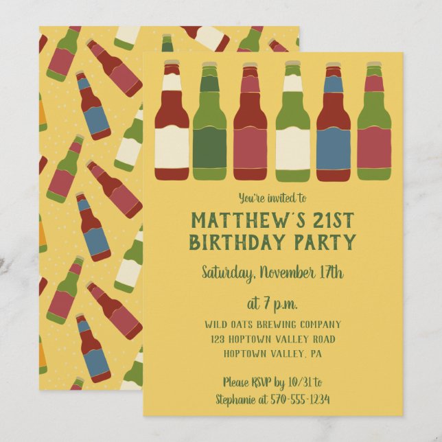 Invitation Bouteilles de bière Graphisme Personnalisé Anniver (Devant / Derrière)