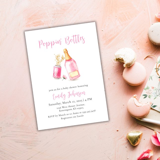 Invitation Bouteilles de Champagne Sweet Rose (Sweet Pink Poppin Bottles Champagne Baby Shower Invitation)