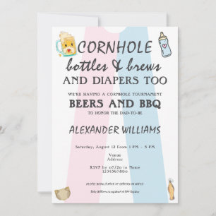 Invitation Bouteilles de Cornhole Brews & Diapers Baby shower