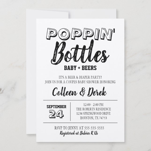 Invitation Bouteilles de Poppin's Kraft Baby shower Invitatio (Devant)