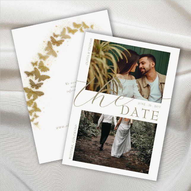 Invitation Bouteilles d'or Boho Mariage 2 Photos Date de sauv (Créateur téléchargé)