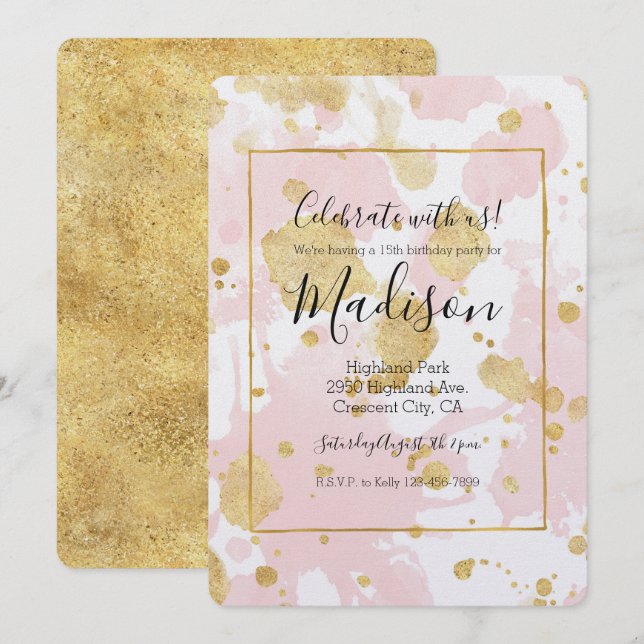 Invitation Bouteilles en or rose pâle Abstraites (Devant / Derrière)