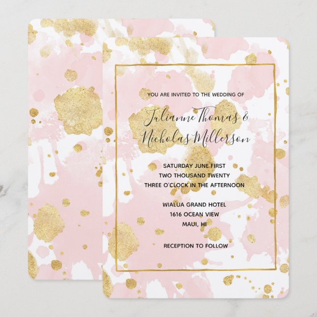 Invitation Bouteilles en or rose pâle Abstraites (Devant / Derrière)