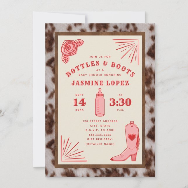 Invitation Bouteilles et Bottes Baby shower de la vachette (Devant)