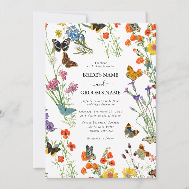 Invitation Bouteilles Fleurs sauvages  Mariage floral (Devant)