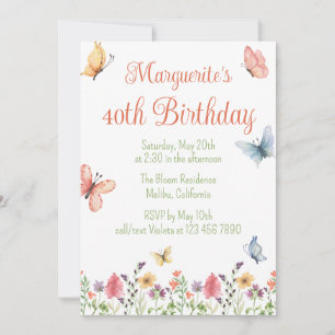 Invitation Bouteilles Fleurs sauvages personnalisées 40e fête