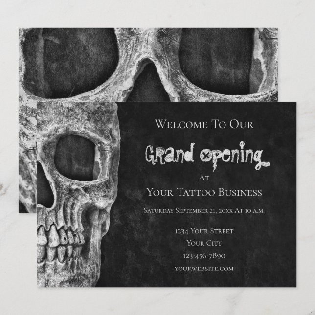 Invitation Boutique de tatouage noir blanc (Devant / Derrière)
