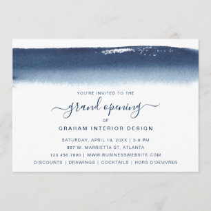 Invitation Boutique Grand Ouverture Marine bleu Aquarelle