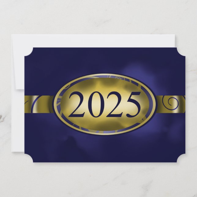 Invitation Bouton bleu et or floral 2025 Card (Devant)