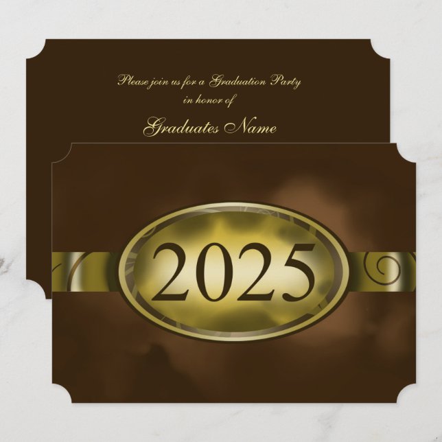 Invitation Bouton Brown et or Floral 2025 Graduation Party (Devant / Derrière)