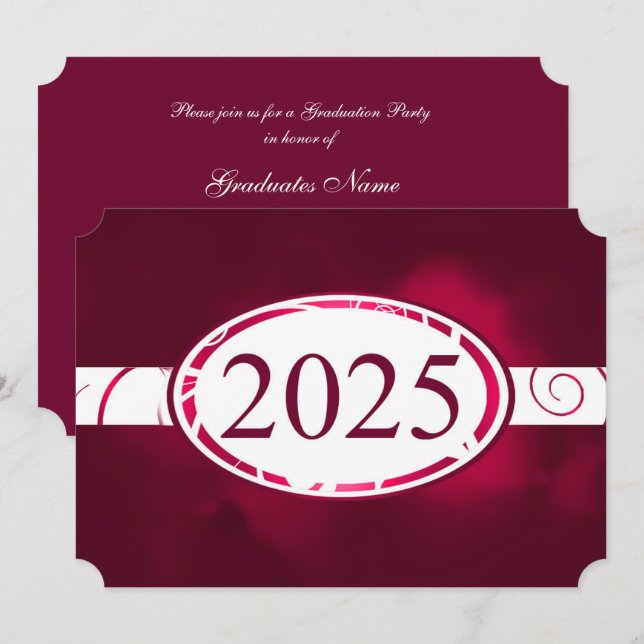Invitation Bouton Floral Blanc Bourgogne 2025 Graduation Part (Devant / Derrière)