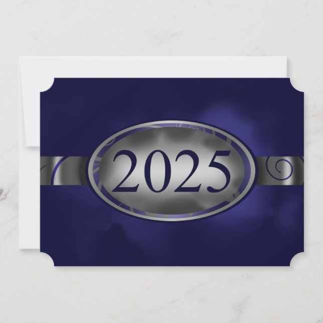 Invitation Bouton floral bleu et argent 2025 (Devant)