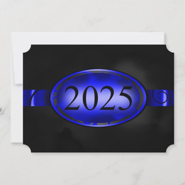 Invitation Bouton floral bleu et noir 2025 Card (Devant)