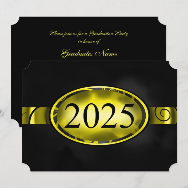 Invitation Bouton floral jaune et noir 2025 Graduation Party (Devant / Derrière)