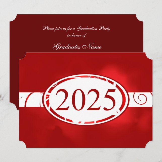 Invitation Bouton floral rouge et blanc 2025 Graduation Party (Devant / Derrière)