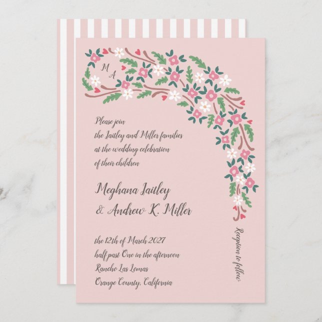Invitation Bouton floral rustique avec Monogramme (Devant / Derrière)