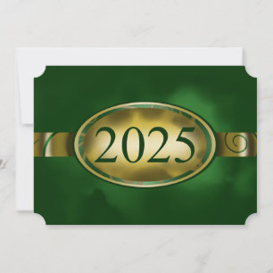 Invitation Bouton floral vert et or 2025 Card