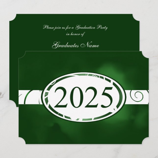 Invitation Bouton vert et blanc floral 2025 Graduation Party (Devant / Derrière)