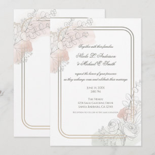 Invitation Boutonnière Plan Botanique Fleurs de Sauge et Rose